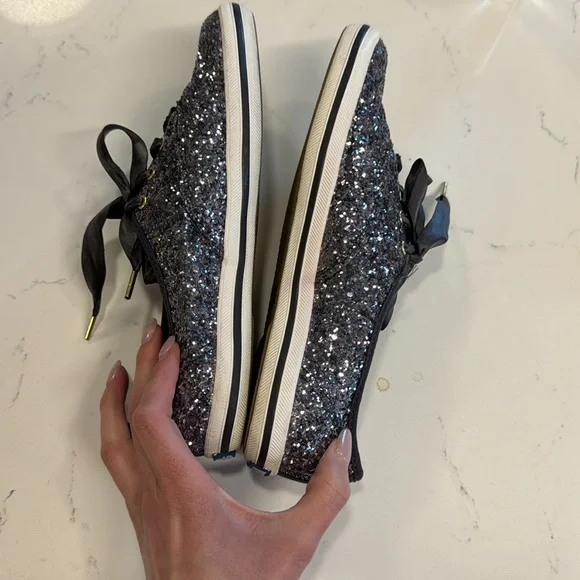 Kate spade keds glitter sneakers 6.5 EUC gray silver gunmetal grey - Picture 3 of 5